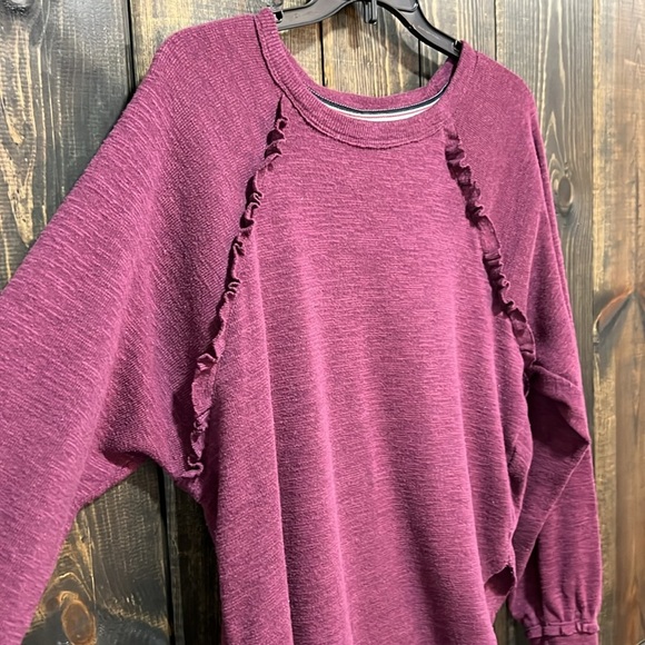 Anthropologie Pilcro Ruffle Sweater XS Purple Boho Heathered Stretch Curved Hem - Picture 3 of 9